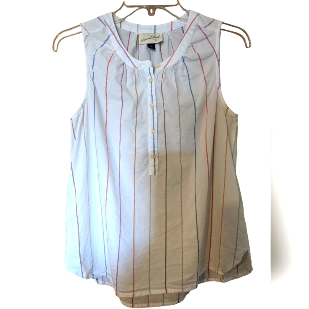 Universal Thread white cotton Tank Top with colored stripes & buttons on front
